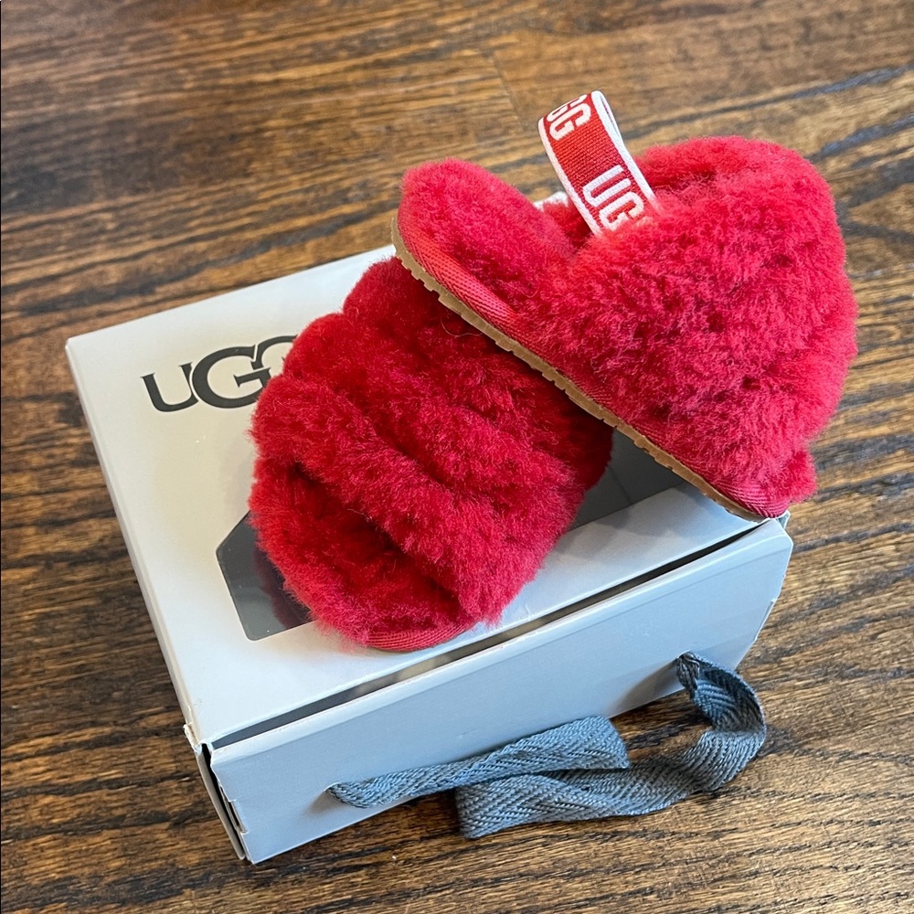 UGG Red Fluffy Slide Sandals